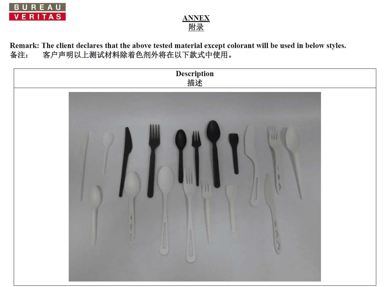 image about CPLA cutlery set LFGB test report