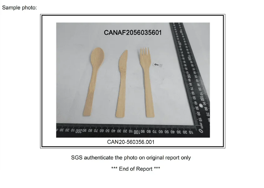 image about bamboo cutlery set FDA test report
