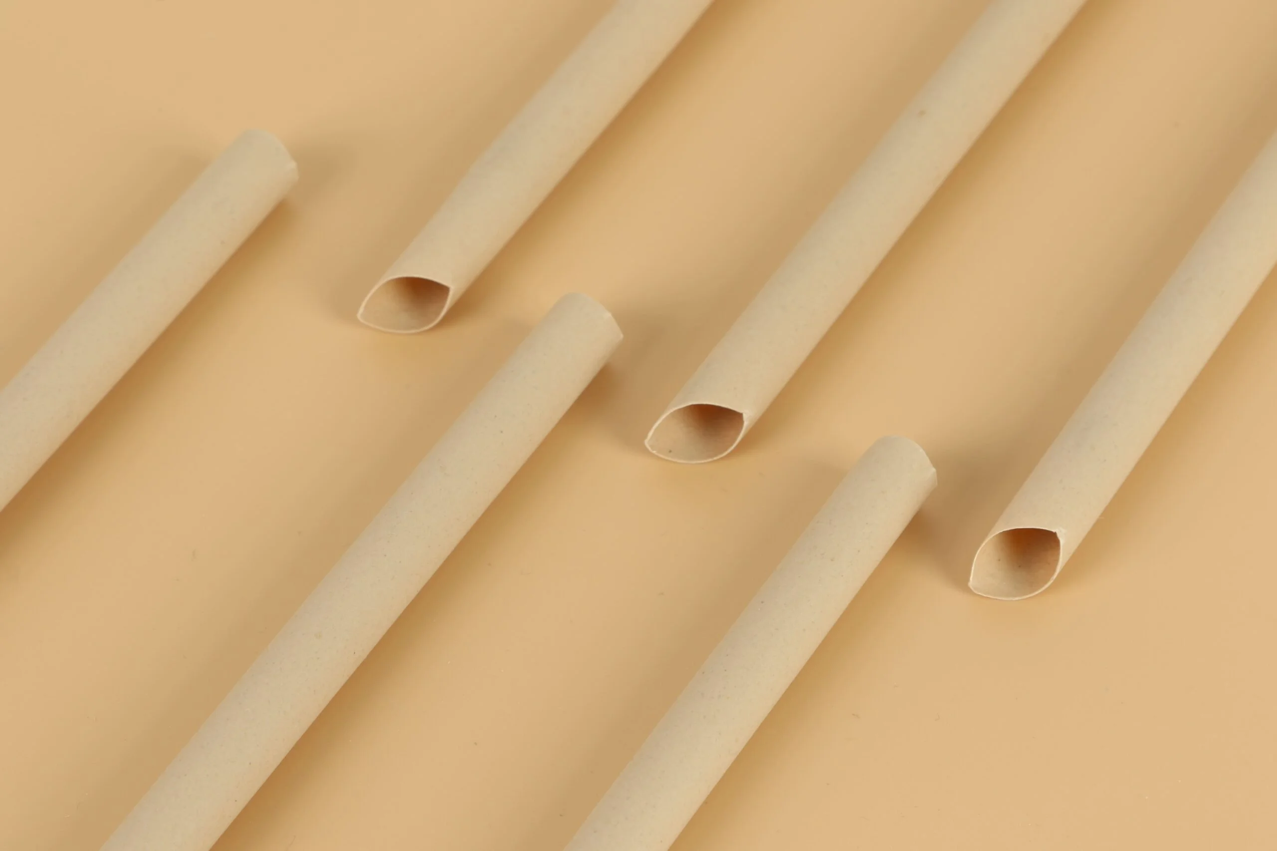 Image of natural colored Bamboo Fiber Straight Straws with an Oblique Tip, ideally designed for bubble tea consumption.