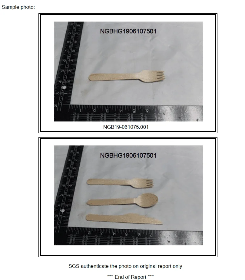 image about disposable wooden cutlery FDA test report