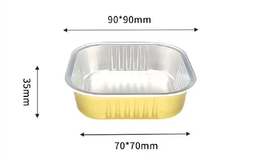 Imagen: Un envase de papel de aluminio con el interior plateado y el exterior dorado, preferido por el mercado de Oriente Próximo. Este versátil recipiente se utiliza habitualmente para almacenar alimentos y comida para llevar, y es conocido por su diseño atractivo y práctico.