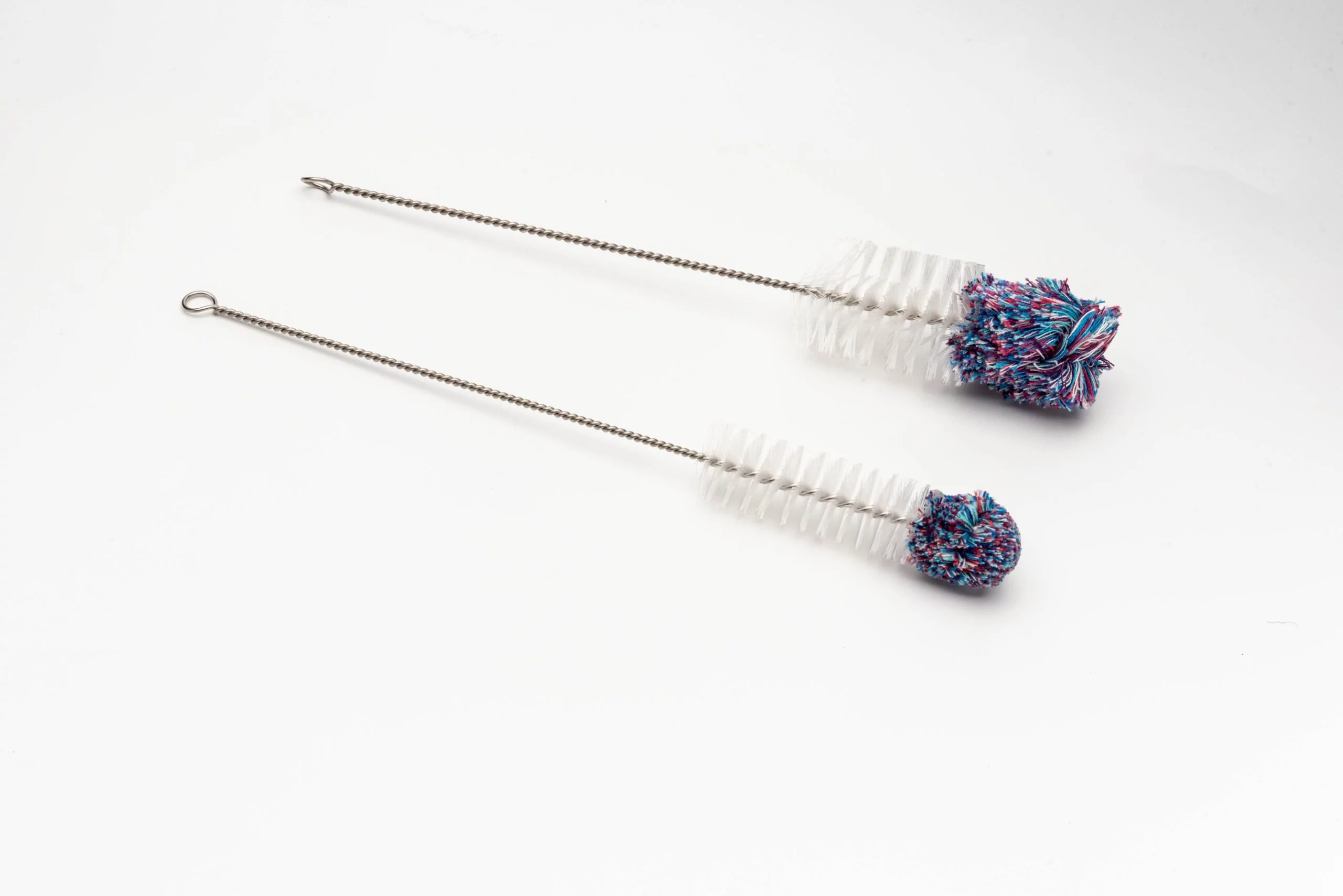Escovas para garrafas de diferentes tamanhos com cerdas de nylon, linha de algodão e cabo de aço inoxidável 304.