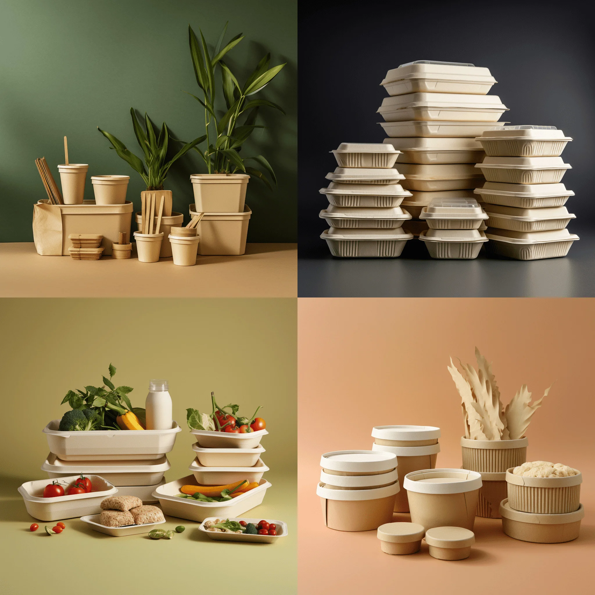 Una gran variedad de soluciones de envasado compostables, incluida vajilla desechable y envases alimentarios ecológicos. Estos productos están fabricados con materiales sostenibles para el medio ambiente y ofrecen alternativas ecológicas para las necesidades de envasado y servicios alimentarios.