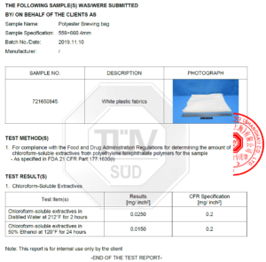 Nossos sacos de cerveja foram aprovados no relatório de teste da TUV.