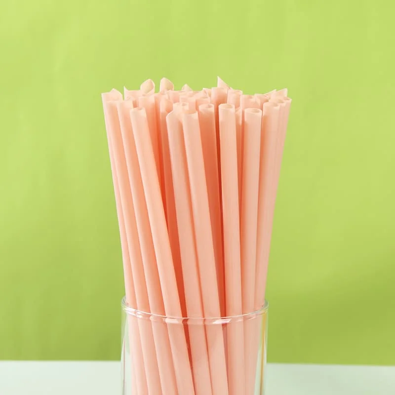 Pink straight Pitaya Straws made from dragon fruit peel powder and PLA material.